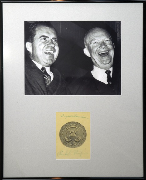 Richard Nixon and Dwight Eisenhower Signed Postcard and Framed Photograph (JSA) (Additional LOA) $150