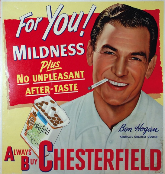 Circa 1940s Golfer Ben Hogan Chesterfield Advertising Sign