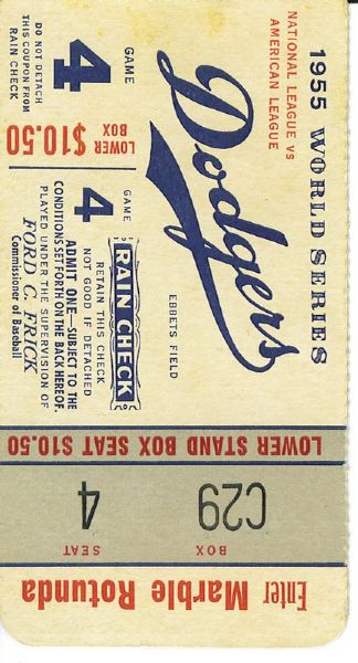 1955 World Series Dodgers Game 4 Ticket Stub and Yankees Game 6 Ticket Stub (2)