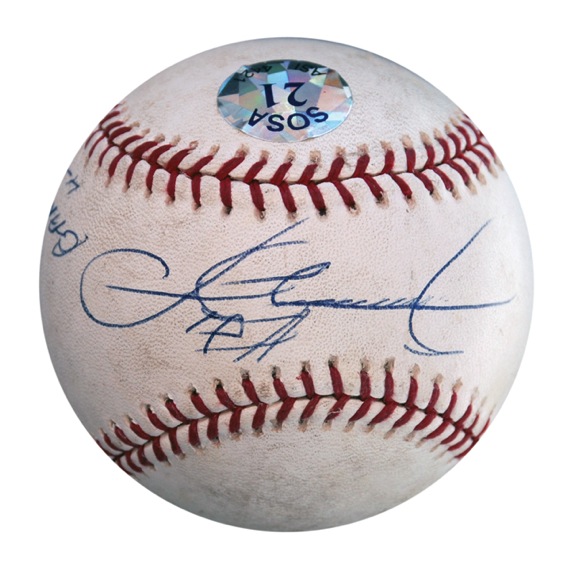4/4/03 Sammy Sosa Game-Used and Signed Baseball from his 500th Homerun Game (Sosa LOA) (JSA) 