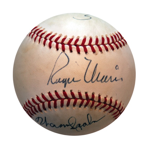 Roger Maris, Waren Spahn, Ernie Banks, & Bobby Thompson Signed Baseball (JSA) 