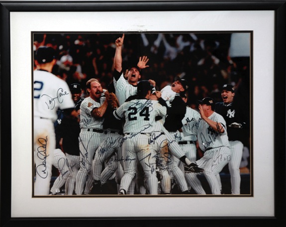 1996 NY Yankees Framed Autographed Celebration Photo (JSA) 