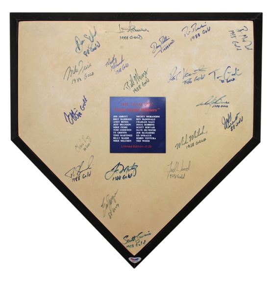 1998 Olympic USA Baseball Gold Medal Winning Team Limited Edition Signed Home Plate (JSA) 