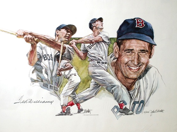 Bob Cousy & Ted Williams Autographed Limited Edition John Martin Lithographs (JSA) (2)