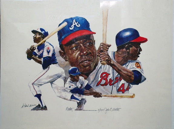 Hank Aaron & Willie Mays Autographed Limited Edition John Martin Lithographs (JSA) (2) 