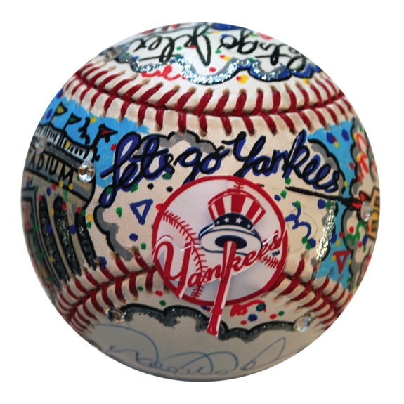 Charles Fazzino Hand Painted NY Yankees Ball Signed by Jeter (JSA)