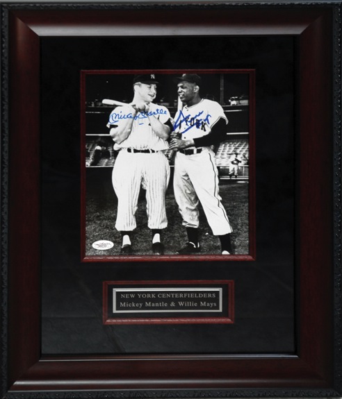Framed Mantle & Mays Autographed Photo with Plaque (JSA) 