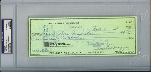 Joe DiMaggio Yankee Clipper Enterprises Slabbed Signed Checks (10) (JSA) 