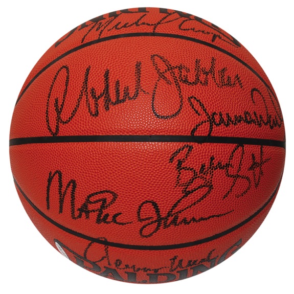 Los Angeles Lakers Greats Autographed Basketball with Jabbar & Magic (JSA) 