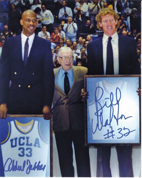 Kareem Abdul-Jabbar, Bill Walton & John Wooden Autographed Photo (JSA)