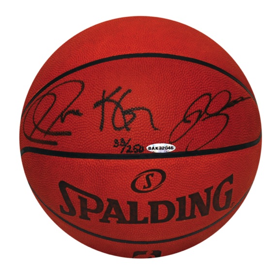 2008 Boston Celtics World Championship Team Autographed Jersey & Kevin Garnett, Ray Allen, Paul Pierce Autographed Basketball (2) (UDA) (JSA) 