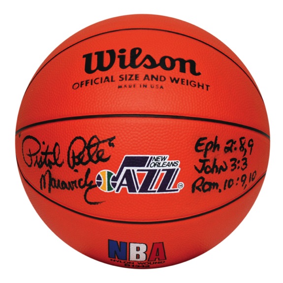“Pistol” Pete Maravitch Autographed Basketball (JSA)