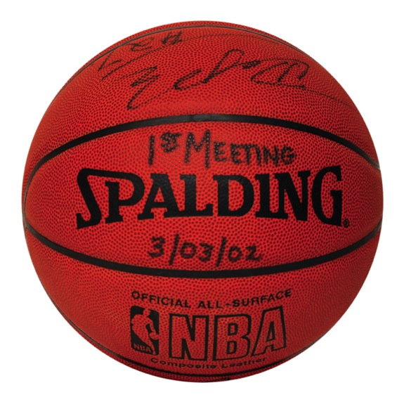 3/3/2002 Mengke Bateer & Zhizhi Wang First Meeting Game-Used & Autographed Basketball (JSA)