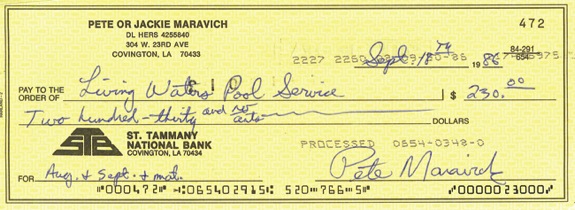 Pete Maravich Signed Check (JSA) 