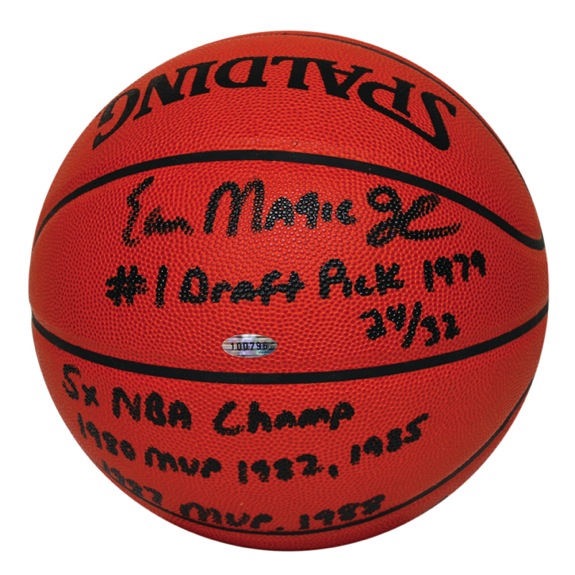 Autographed Magic Johnson Stat Basketball (JSA) 