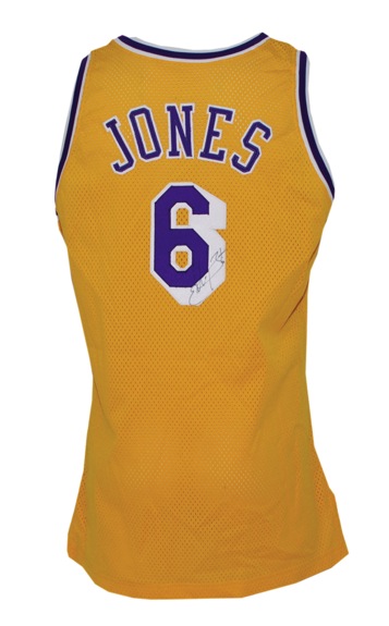 1996-1997 Eddie Jones Los Angeles Lakers Game-Used & Autographed Home Jersey (JSA) (Lakers LOA)