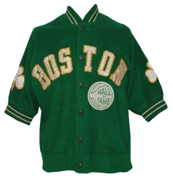 Circa 1965 Sam Jones Boston Celtics Worn Road Fleece Warm-Up Jacket