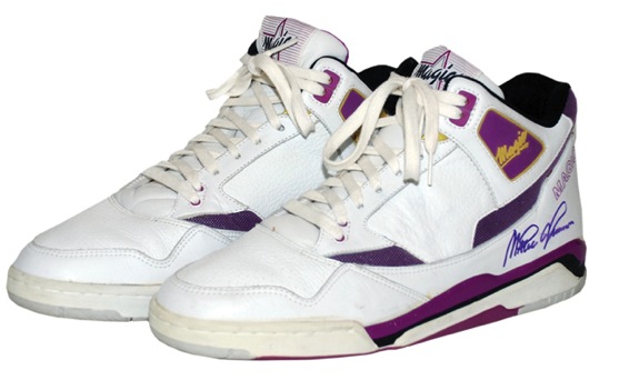 Mid 1980s Magic Johnson Los Angeles Lakers Game-Used & Autographed Sneakers (Ball Boy Letter) (JSA)