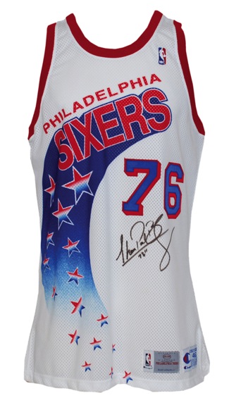 1993-1994 Shawn Bradley Philadelphia 76ers Game-Used & Autographed Home Jersey (JSA)