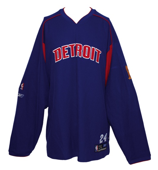 2005 Carlos Arroyo Detroit Pistons Game-Used NBA Finals Home Warm-up Jacket & 2005 Antonio McDyess Detroit Pistons Worn NBA Finals Shooting Shirt (2)