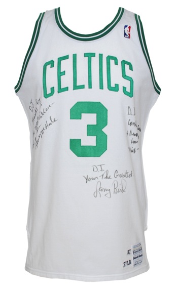 1987-1988 Dennis Johnson Boston Celtics Game-Issued Home Retirement Jersey Autographed by Larry Bird, Robert Parish, & Kevin McHale (JSA) (Family LOA)