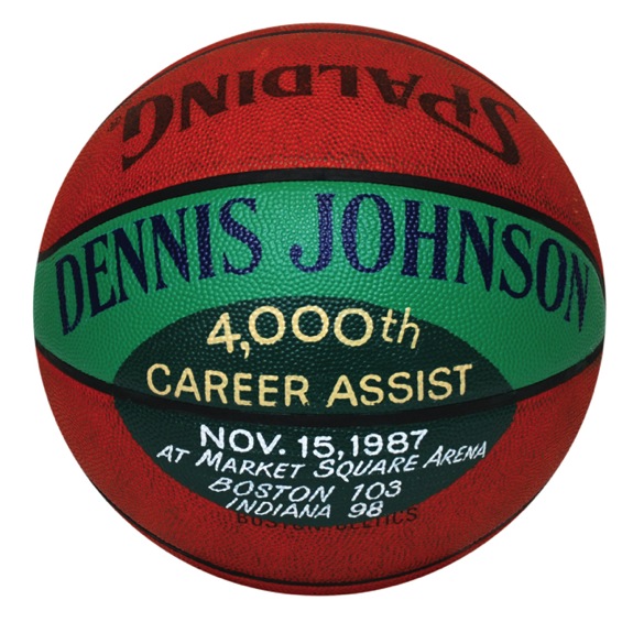 11/15/87 Dennis Johnsons 4,000th Career Assist Game Ball (Family LOA)