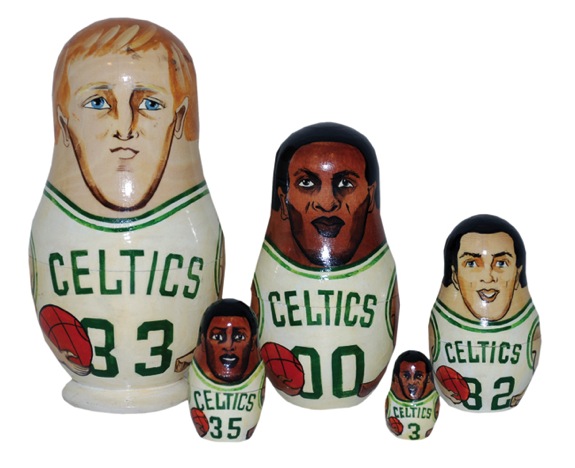 12/13/91 Dennis Johnson Autographed T-Shirt and Boston Celtics Nesting Doll (2) (Family LOA) (JSA)