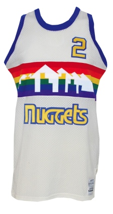 Circa 1986 Alex English Denver Nuggets Game-Used Home Uniform (2) 