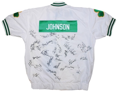 1992-1993 Dennis Johnson Boston Celtics Retirement Multi-Autographed Home Warm-up Jacket (JSA) (Johnson Family LOA)