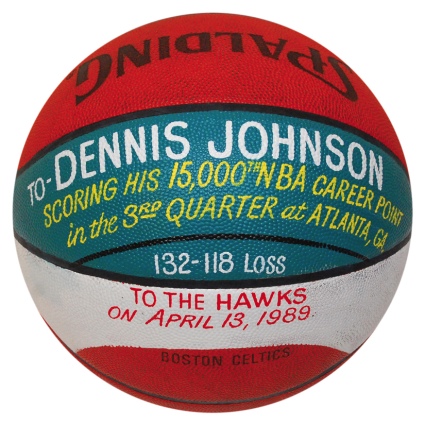 April 13th, 1989 Dennis Johnson’s 15,000th  Point Game Ball (Family LOA) 
