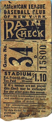 July 4, 1939 Lou Gehrig Day "Speech" Game Ticket