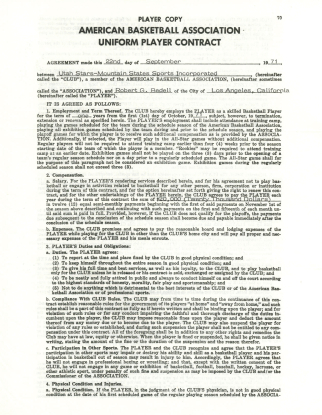 9/22/1971 Robert Bedell Utah Stars ABA Signed Contract (JSA)