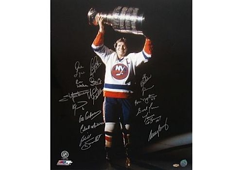 Dennis Potvin with Stanley Cup in the Dark 16 Signature 20x24 Photo (Steiner COA)