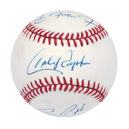 Ripken Family Autographed Baseball - Cal Sr., Cal Jr. & Billy (JSA)