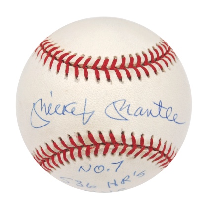 Mickey Mantle Triple Inscription Single-Signed Baseball (JSA) (UDA)