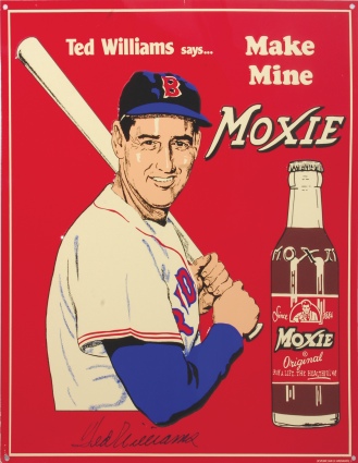Lot of Ted Williams Autographed Moxie & Teds Root Beer Reproduction Signs (2) (JSA)