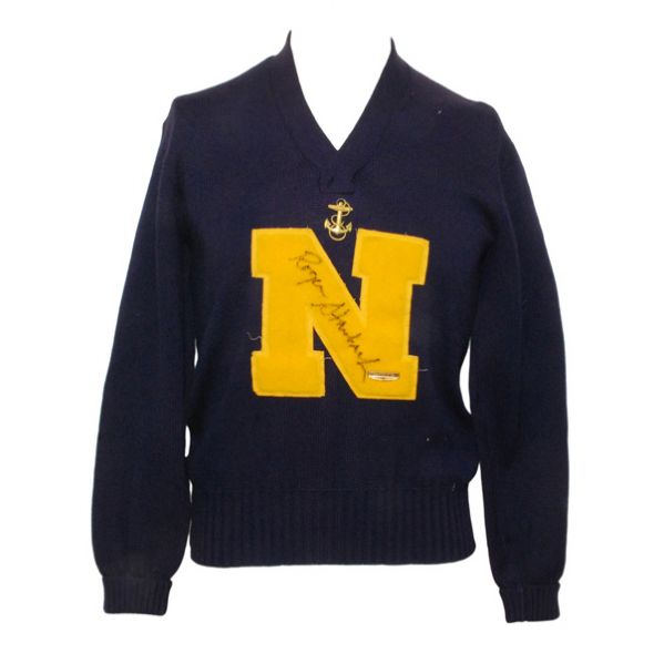 Vintage Early 1960s Navy Lettermans Sweater Autographed by Roger Staubach (JSA)