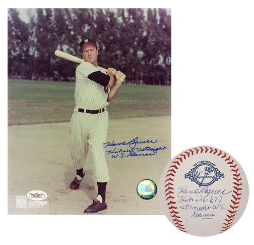 Hank Bauer NY Yankees Autographed & Inscribed "Hitting Streak 17 WS Games" Baseball & Photo (2) (JSA)