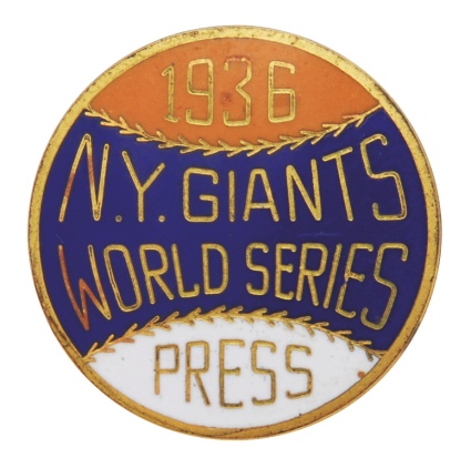 1936 New York Giants World Series Press Pin (Campanis Collection)