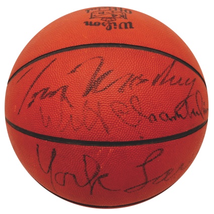 1961-62 Philadelphia Warriors Team Autographed Basketball with Chamberlain & Others (JSA)