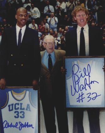 Kareem Abdul-Jabbar, Bill Walton & John Wooden Autographed UCLA Photo (JSA)