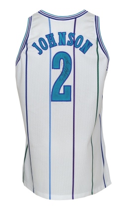 1993-94 Larry Johnson Charlotte Hornets Game-Used & Autographed Home Jersey (JSA)