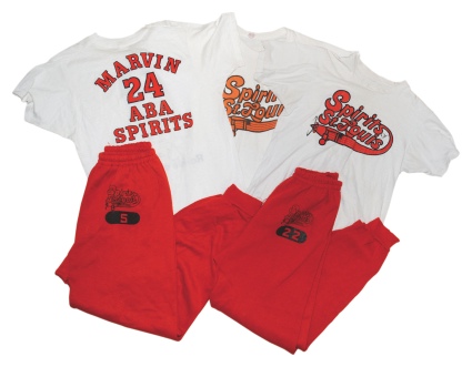 Two Pair of St. Louis Spirits ABA Player Worn Sweatpants with Three Team Issued T-shirts (5)