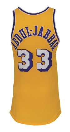 Late 1970s Kareem Abdul-Jabbar Los Angeles Lakers Game-Used Home Jersey (Early Lakers Example)