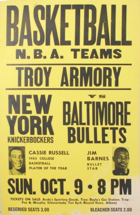 NY Knicks vs. Baltimore Bullets Broadside Advertisement