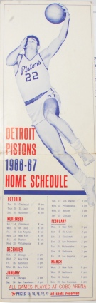 1966-67 Detroit Pistons Cardboard Schedule with Dave DeBusschere 