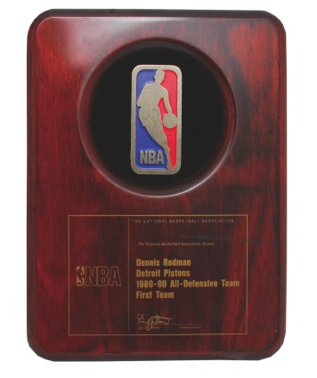 1989-90 & 1990-91 Dennis Rodman Detroit Pistons NBA All-Defensive First Team Awards (2) (Rodman LOA)