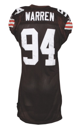 2003 Gerard Warren Cleveland Browns Game-Used Home Jersey (Team Repairs)