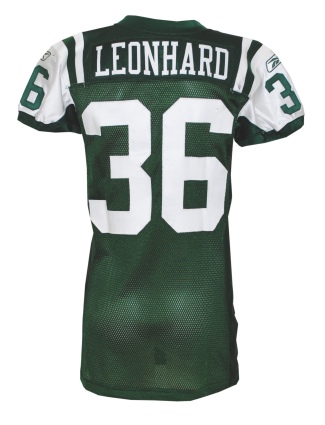 2009 Jim Leonhard NY Jets Game-Used Jersey, Gloves & Autographed Cleats (5) (Jets COA) (Leonhard LOA) (JSA)