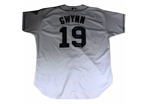 Tony Gwynn Autographed "HOF 07, 3141, .338" White Padres Jersey